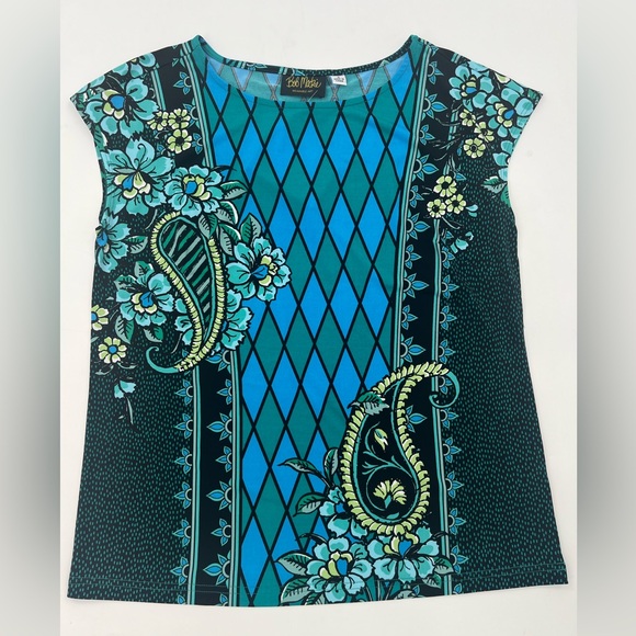NWT Bob Mackie Diamond Paisley Placement Print Knit Wearable Art Top Size Small - Picture 2 of 5